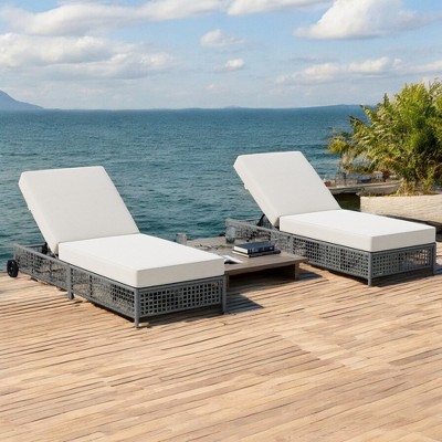 Mshliw Outdoor Lounge Chair Set of 2, Patio Chaise Lounge, Rattan Outdoor Lounge Chair with Cushion, Wheels for Poolside, Backyard, and Garden