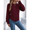 Women's Solid Knit Cable Sweater Casual Long Lantern Sleeve Pullover Crew Neck Knitted Tops - 2 of 4