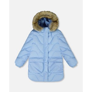 Deux par Deux Girl Long Wavy Quilt Puffy Winter Coat Powder Blue - 1 of 4
