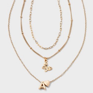 Girls' Initial with Choker and Layered Necklace Set - art class™ Gold - 1 of 3