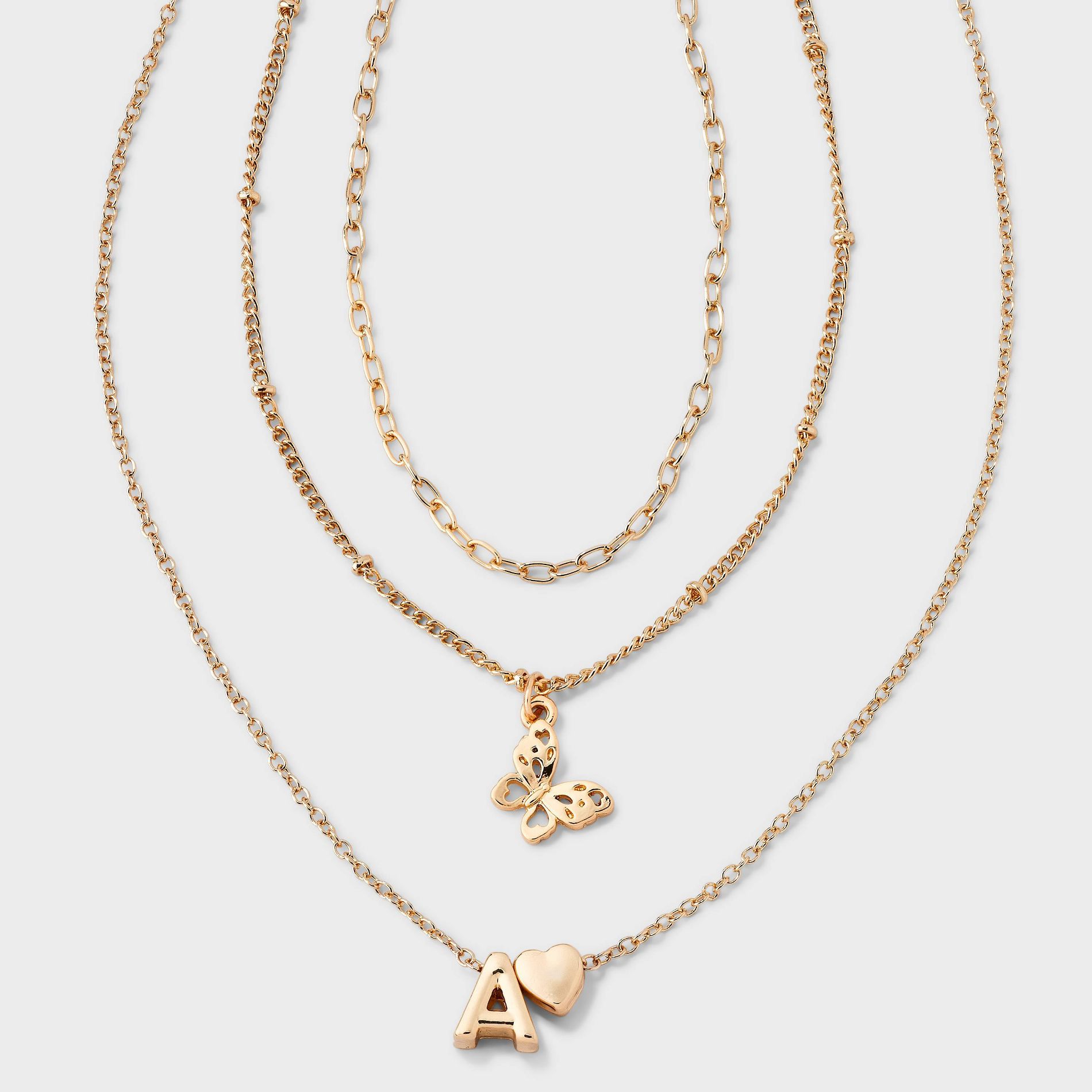 Girls' Initial with Choker and Layered Necklace Set - art class™ Gold