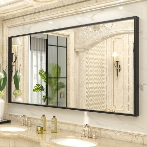 Apmir H Rectangular High-Strength Tempered Glass and Aluminum Alloy Framed French Cleat Mounted Wall Decor Bathroom Vanity Mirror in Matte Black - 1 of 4