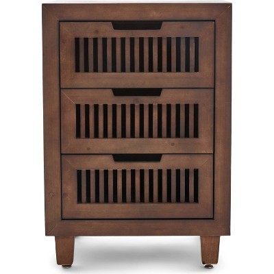 Sawyer Minimalist Ash Wood 3-Drawer Bathroom Cabinet in Walnut Brown