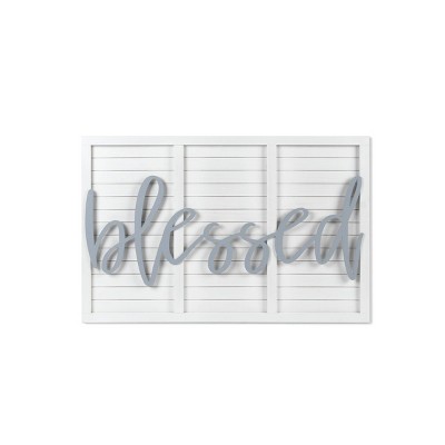 30" x 20" Blessed Shutter Art with Raised Word Wall Decor White - Prinz