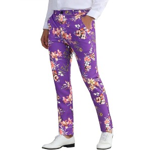 Lars Amadeus Men's Straight Leg Flat Front Floral Printed Dress Pants - 1 of 4