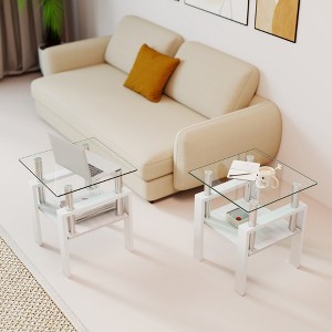 KTMBDW Square Side Tables Set of 2, Tempered Glass End Tables with MDF Layer for Living Room, Balcony, Bedroom - 1 of 4
