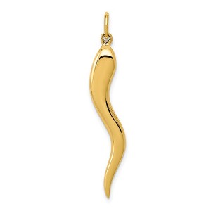 Black Bow Jewelry 14k White or Yellow Gold Solid Large Italian Horn Pendant, 5 x 40mm - 1 of 4