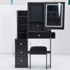 FONTOI Bedside Cabinet Vanity Table&Cushioned Stool with Hair Dryer Bracket, Dresser with Mirror, Black, 12.6"*50.4"*29.2" - 2 of 4