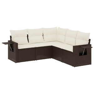 vidaXL 5 Piece Patio Sofa Set with Cushions - Brown and Cream Without Table - 1 of 4