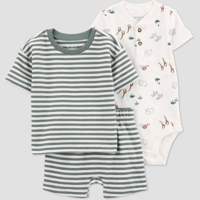 Image of Carter's Just One You® Baby Boys' Striped Safari Top & Bottom Set - Green 6M