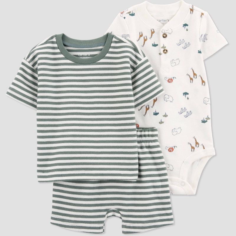 Carter&#39;s Just One You&#174; Baby Boys&#39; Striped Safari Top & Bottom Set - Green, 1 of 5