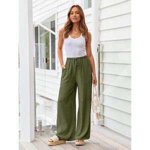 BLUEMING Breezy Linen-Blend Trousers - Women's Drawstring Wide-Leg Pants with Pockets - 1 of 4