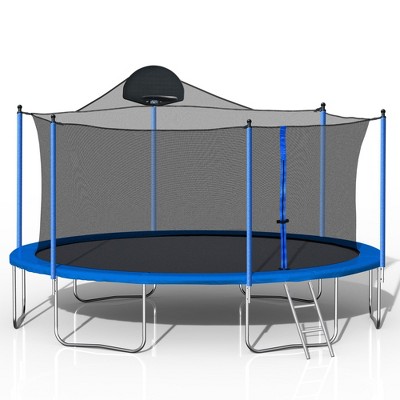 HFYee 12/14/16FT Safety-Enclosed Trampoline with Basketball Hoop Backyard Jump Arena with Ladder  for Ages 8+