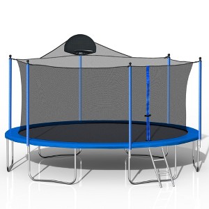 HFYee 12/14/16FT Safety-Enclosed Trampoline with Basketball Hoop Backyard Jump Arena with Ladder  for Ages 8+ - 1 of 4