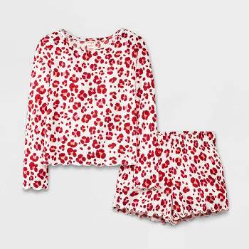 Women's Long Sleeve Heart Print Pajama Set Pink Large - White Mark : Target