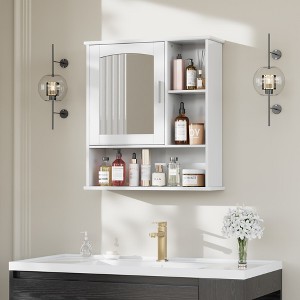 VECELO Bathroom Wall Cabinet with Mirror, Wall Mounted Medicine Cabinet with Door & Open Shelves, Adjustable Shelves, White - 1 of 4