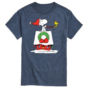 Men's - Peanuts - Snoopy & Woodstock House Sleigh Short Sleeve Graphic T-Shirt - 1 of 4