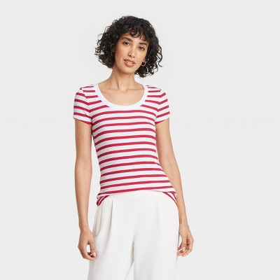 Women's Slim Fit Short Sleeve Ribbed Scoop Neck T-Shirt - A New Day™