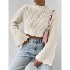 Womens Cropped Tops Bell Sleeve Ribbed Knit Pullover Sweater Top - 2 of 4