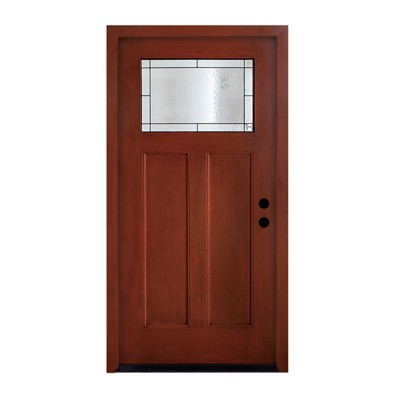 Lirago 36" x 80" Knock-Down Fiberglass Entry Door with Brickmould, Vinyl Frame, Left Hand Inswing, Stain Red - Classic Craftsman Style