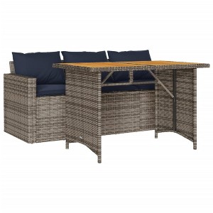 vidaXL Outdoor Patio Dining Set– 2 Piece Poly Rattan Furniture w/Cushions – 3-Seater Sofa & Acacia Wood Table - Gray/Navy Blue - 1 of 4