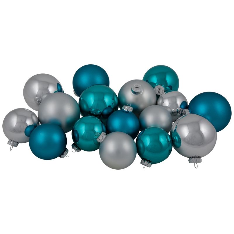 Northlight 72ct Turquoise Blue and Silver 2-Finish Glass Christmas Ball Ornaments 4" (100mm), 1 of 6
