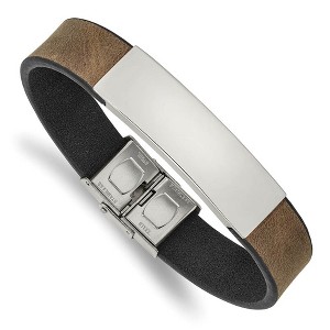Black Bow Jewelry 13.5mm Stainless Steel & Leather I.D. Bracelet, 8.25 Inch - 1 of 4