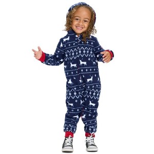 Tipsy Elves Baby / Toddler Blue Reindeer Jumpsuit - Cute Christmas One-Piece Reindeer Pajamas for Baby / Toddler - 1 of 2