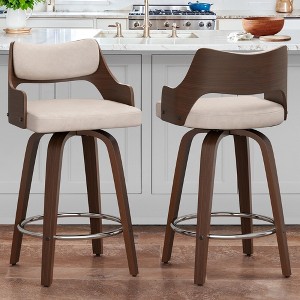 Arceso 26" Swivel Counter Height Bar Stools,Mid-Century Wooden Barstools with Backs for Kitchen Restaurant - 1 of 4