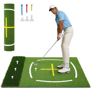 Golf Hitting Mat 5x4ft, Practice Golf Mat with 6 Tees, Artificial