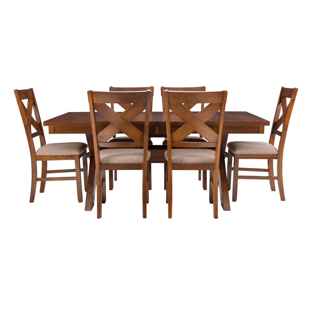 Photos - Dining Table 7pc Jackson X Back Chairs and Extendable Table Dining Set Dark Hazelnut - Powell