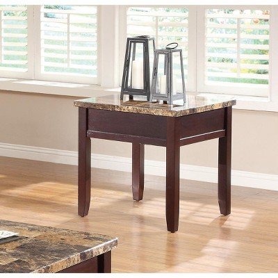 Vynxaria Dark Cherry Finish Faux Marble Top End Table, 22" x 22" x 23"H