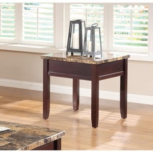 Vynxaria Dark Cherry Finish Faux Marble Top End Table, 22" x 22" x 23"H - 1 of 4