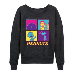 Women's - Peanuts - Pop Grid Lightweight French Terry Wide Neck Long Sleeve Shirt - 1 of 4