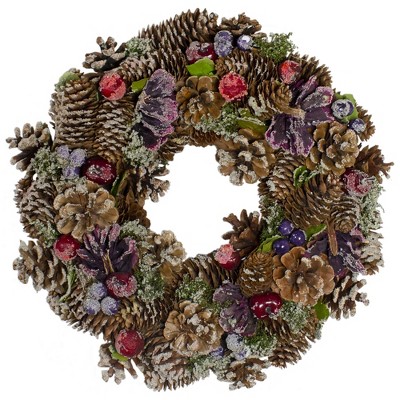 Northlight Iced Pine Cone and Berries with Botanicals Artificial Christmas Wreath, 13-Inch, Unlit