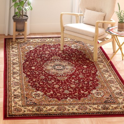 Red and Ivory Floral Synthetic 8' x 11' Area Rug