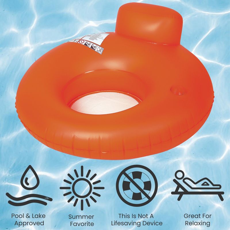 Pool Central 48" Inflatable 1-Person Swimming Pool Inner Tube Lounger Float - Orange, 5 of 7