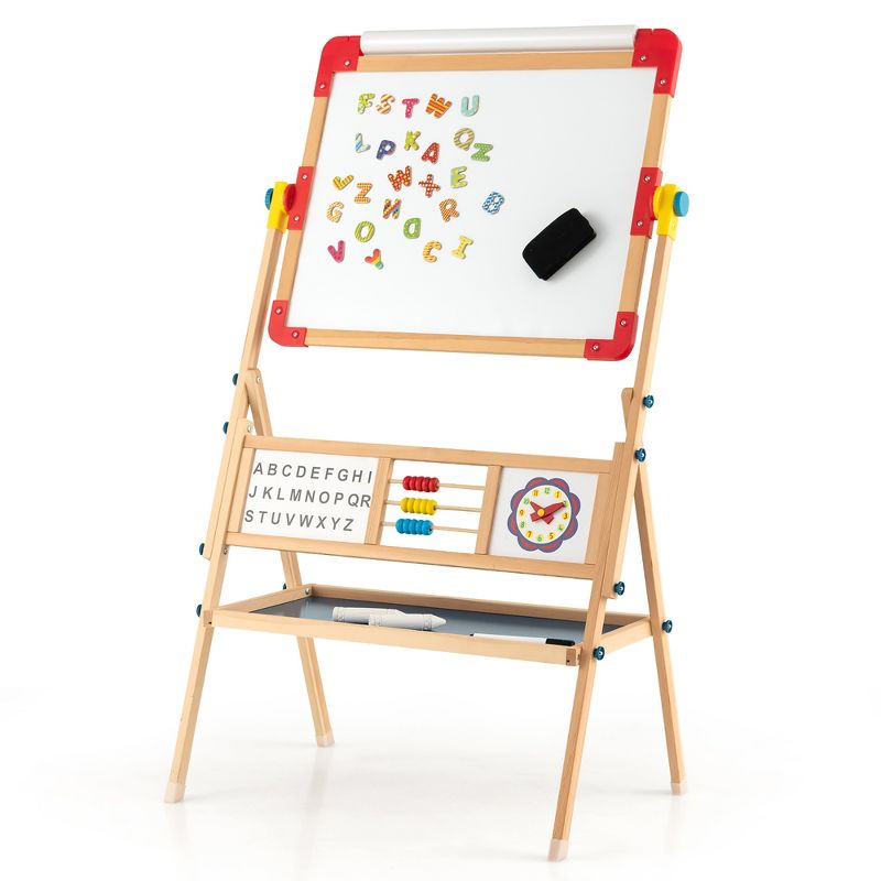 Costway 3-in-1 Wooden Art Easel for Kids Double Sided Easel with Drawing Paper Roll, 2 of 8