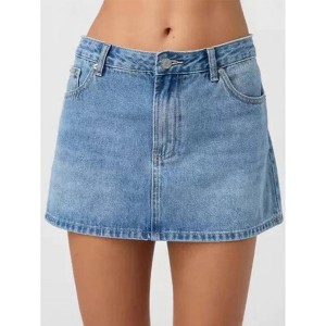 Womens Denim Skirt Casual Mini Jean Skirt Stretch Low Waist Jean Skirt For Women Zip Fly Denim Mini Skirts - 1 of 3