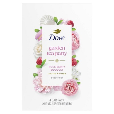 Dove Beauty Garden Tea Party Bar Soaps - Rose Berry Bouquet - Limited Edition - 15oz/4pk