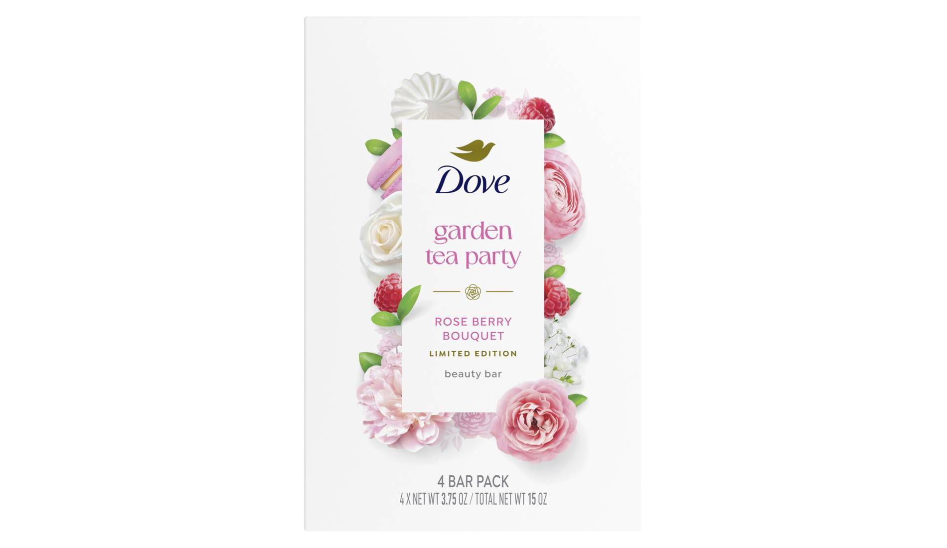 Dove Beauty Garden Tea Party Bar Soaps - Rose Berry Bouquet - Limited Edition - 15oz/4pk