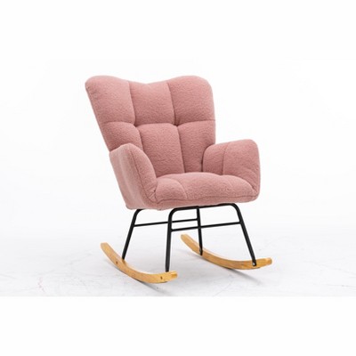 Zeus & Ruta 31.5 in.W Teddy Fabric Accent Rocking Gilder with High Backrest