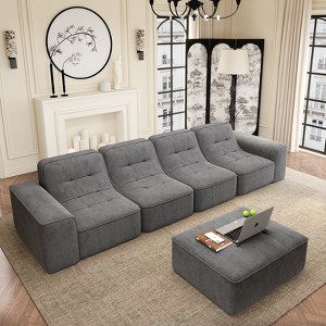 MYINDA 143.7" Modular Sectional Sofa Set - Removable Ottoman, Deep Seat w/ Chaise & Accent Chair DIY Sparkling Chenille for Living Room - 1 of 4