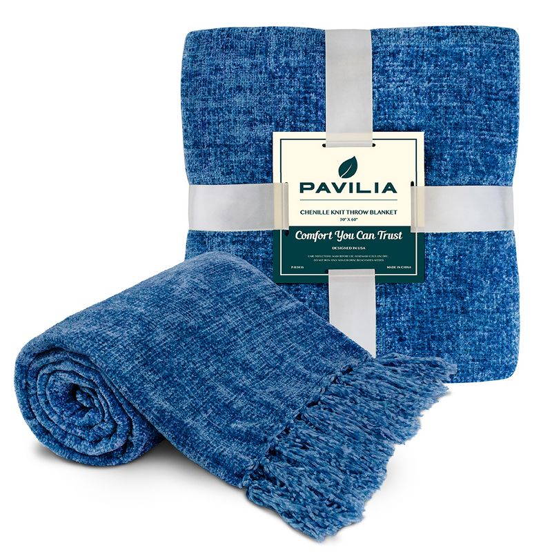 PAVILIA Chenille Throw Blanket with Woven Knitted Tassel Fringe for Couch, Living Room Decor and Bed, 2 of 6