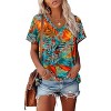 Women's Tops 2025 V Neck Short Sleeve T Shirts Trendy Dressy Vacation Outfits Printed Casual Blouse - 2 of 4