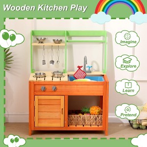 Kids Wooden Mud Kitchen, Outdoor Play Kitchen Playset with Cookware Accessories, Faucet and Sink - 1 of 4