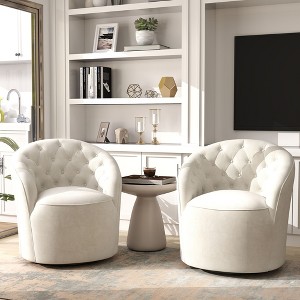 SEYNAR Modern Velvet Upholstered 360 Degree Swivel Barrel Chair with Button Tufted Back Set of 2 - 1 of 4