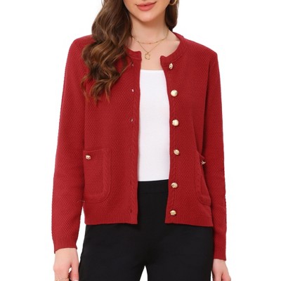 INSPIRE CHIC Women's Open Front Collarless Button Down Business Casual Chunky Knit Cardigans