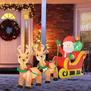 Whisen 8FT Long Christmas Inflatable Santa Claus with Sleigh and Reindeer, Outdoor Blow-Up Yard Decoration with LED Lights Display - Yellow - 1 of 4