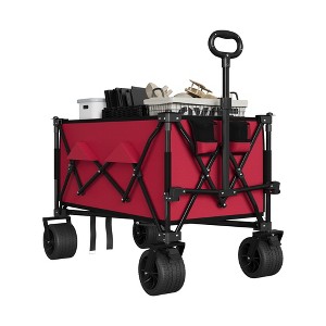 EcoSummer Collapsible Utility Wagon Cart with Wheels, 10 Cu Ft, 350 LB Capacity, Heavy Duty Folding Grocery Cart with Adjustable Handle, Red - 1 of 4